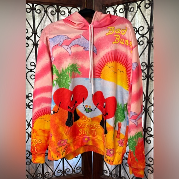 Bad Bunny Pink Graphic Hoodie - Picture 1 of 4